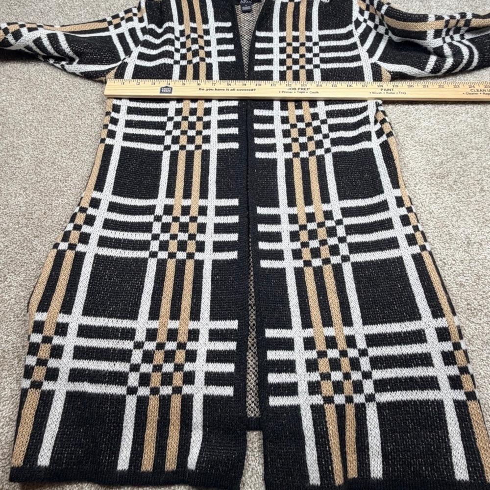 Love Ever After Womens Plaid Hooded Open Front Cardigan Black Tan White Small - Picture 6 of 7